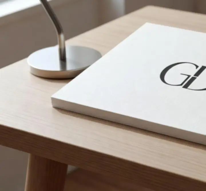 Przykładowy logotyp zaprezentowany na makiecie materiałów firmowych