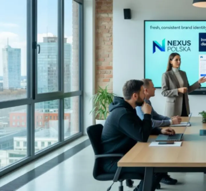 Nowa identyfikacja wizualna startupu technologicznego na ekranach urządzeń