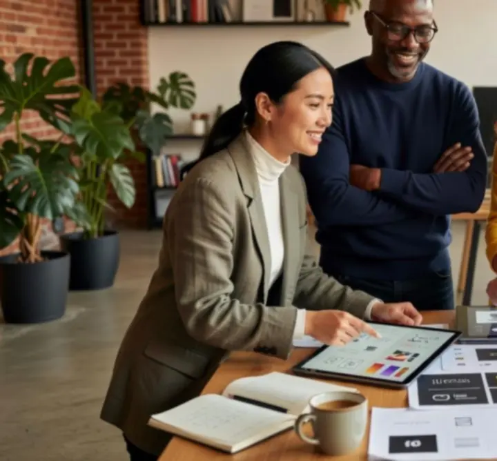 Kreatywni eksperci studia MK WEK-GRAF Marcin Krawczyk podczas pracy nad koncepcjami graficznymi